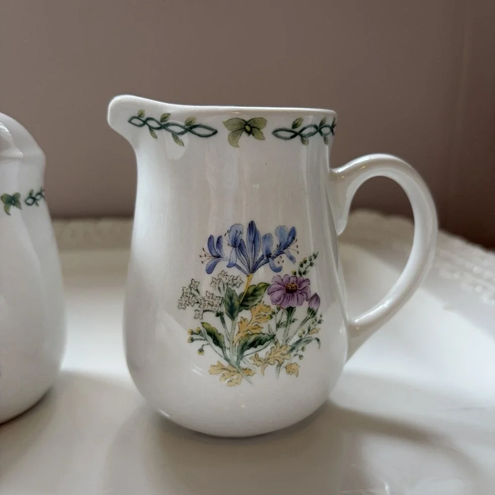 Thomson Pottery Floral Garden China Creamer & Covered Shakers Set Microwave Safe